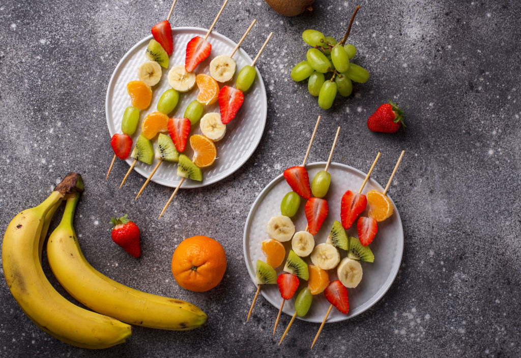 Fruit skewers, healthy summer snack for party kabobs