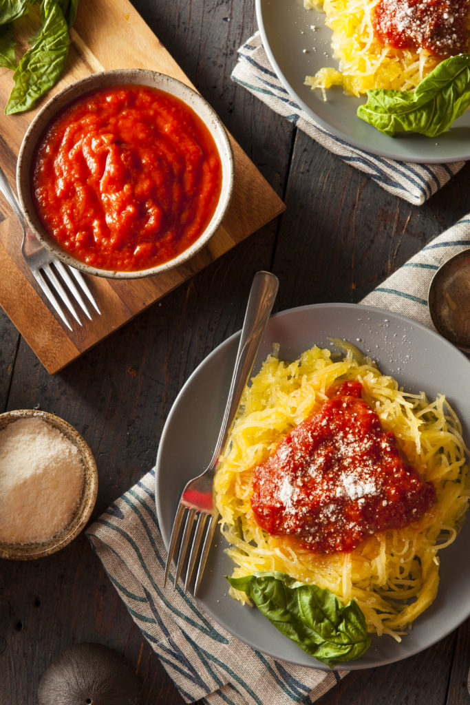 Homemade Cooked Spaghetti Squash Pasta with Marinara Sauce